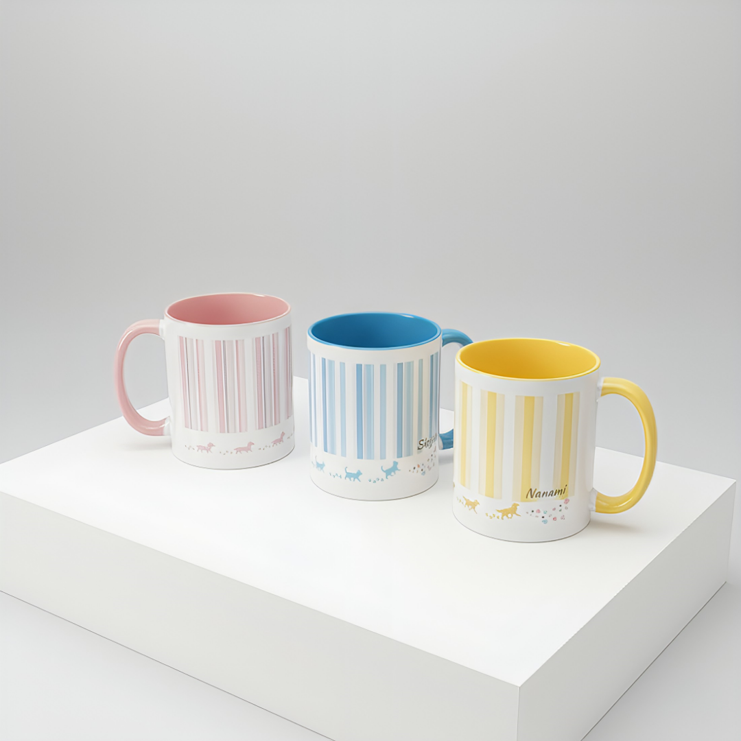 うちの子 ストライプペットマグカップ|25シルエット×くすみカラー×ギフト【名入れ無料】