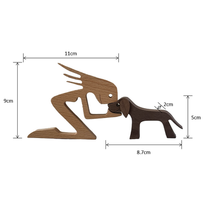 犬と人の木の彫刻、木のインテリア