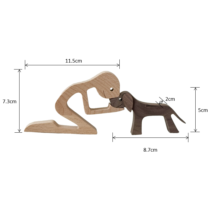 犬と人の木の彫刻、木のインテリア